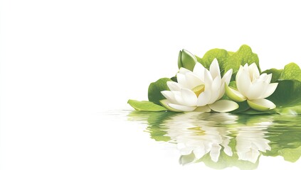 White Lotus Flowers on Water, Calm & Peaceful Image