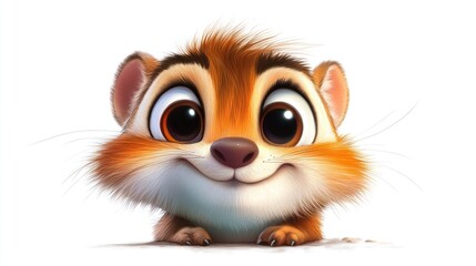 Fototapeta premium Cute cartoon animal, small, adorable, happy, furry, big eyes, adorable creature, digital illustration, digital art, whimsical, friendly, looking at camera.