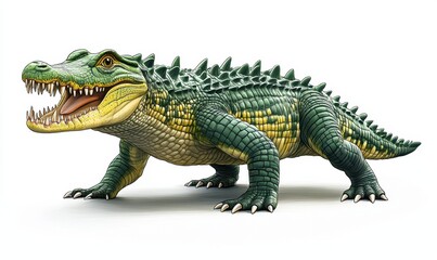 Naklejka premium Realistic illustration of a prehistoric crocodile-like creature in a neutral setting, showcasing its detailed features