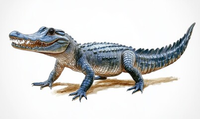 Naklejka premium Realistic illustration of a prehistoric crocodile-like creature in a neutral background