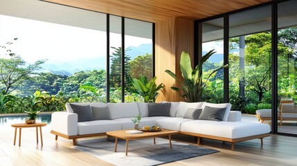 Modern living room design in serene nature interior photography bright open space contemporary style
