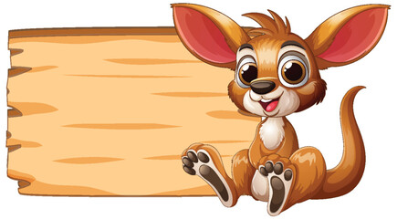 Cute Cartoon Kangaroo with Wooden Sign © GraphicsRF
