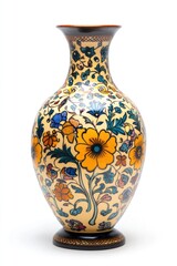 Ornate Floral Vase Against White Background
