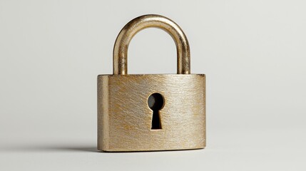 Naklejka premium A shiny gold padlock stands alone against a light background, symbolizing security and protection.