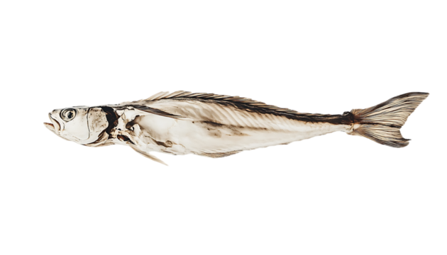 Fish Skeleton Against Black Background. Possible Stock Photo Use