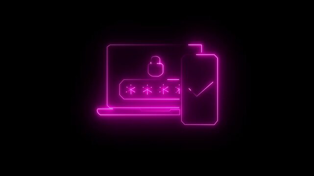 Neon line Multi factor, two steps authentication icon isolated on black background. 