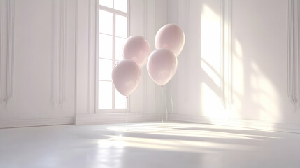 Elegant interior with pastel balloons, creating a soft and celebratory atmosphere
