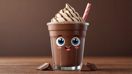 cute chocolate milkshake cartoon icon illustration food and drink icon concept isolated premium vector emoji kawaii chocolate milkshake emoji generative ai