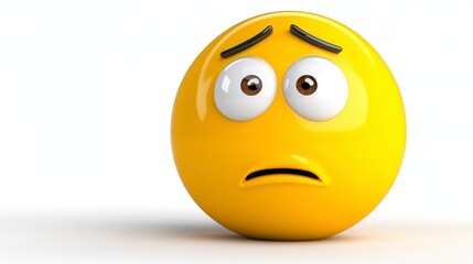 Fototapeta premium Yellow emoji with sad expression and large eyes against white background