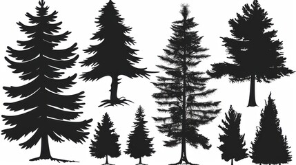 Captivating Vector Set: Pine Tree Silhouettes in an Evergreen Forest of Firs and Spruces