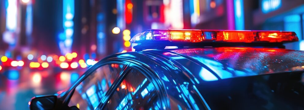 Night City Police Car Responding to Emergency