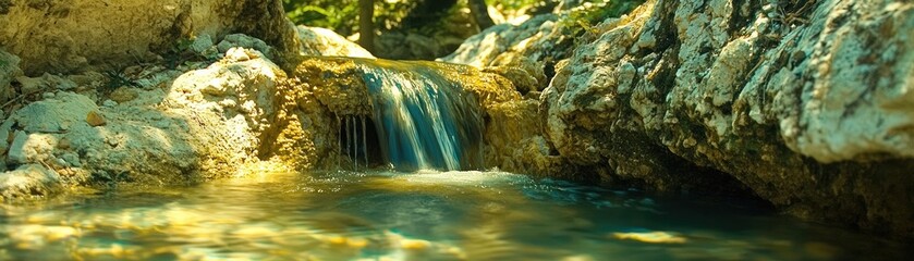 Small Waterfall in Rocky Stream Bed. Use Nature Background