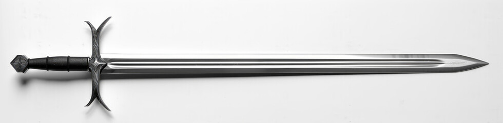 A long sword with its blade pointing to the right, on a white background.