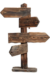 Fototapeta premium A wooden signpost with three arrows on a transparent background.
