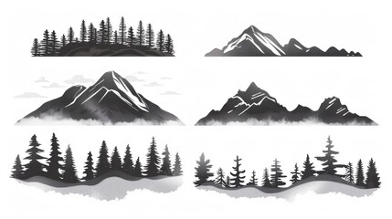 Fototapeta premium Captivating Vector Set: Pine Tree Silhouettes in an Evergreen Forest of Firs and Spruces