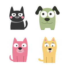 Set of Colorful Adorable Naughty Dog Puppy Pet Animal Cartoon Character with Happy Smile Face