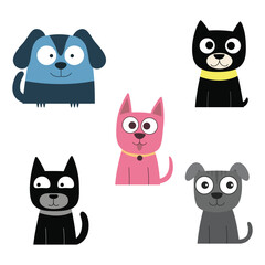 Set of Colorful Adorable Naughty Dog Puppy Pet Animal Cartoon Character with Happy Smile Face