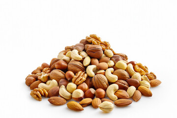 白い背景にいろいろなナッツ