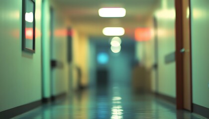 Blurry Hallway Interior Light Reflecting Floor