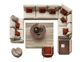 Modern living room 3d top view full length