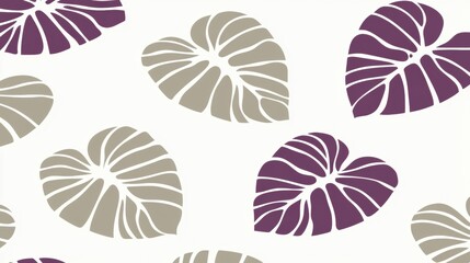 Abstract Leaf Pattern with Purple and Taupe Leaves on a White Background Elegant Design