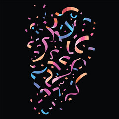 Colorful Party Streamers and Confetti on Black Background