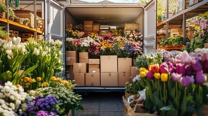 Flower Delivery Truck Loading Fresh Flowers