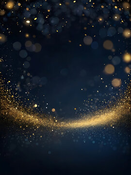 A blue background with gold  lights night blurred motion modern circle decoration colors concepts elegance futuristic shape celebration. ai