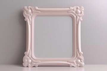 Soft blush accents on an elegant 3D frame, symmetrically resting on a clean matte surface, perfect for delicate displays.
