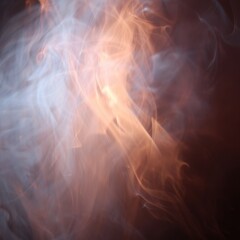 Fototapeta premium Abstract swirls of smoke blend shades of orange and blue, creating a dreamy, ethereal atmosphere.