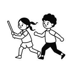 Happy Children Playing Tag, Running, Stick, Joyful, Playful, Active, Outdoors, Childhood, Fun, Game