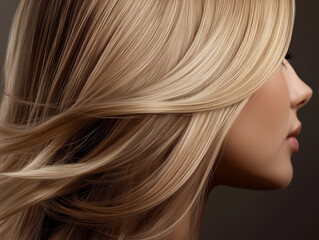 Fototapeta premium Blond model showing long healthy hair flowing in the wind