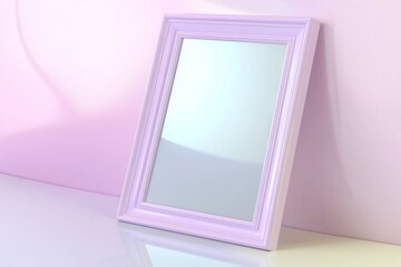 Fototapeta premium A clean pastel gradient surface tilts forward an elegant AI-rendered 3D frame with pale lavender borders, enhancing its sophistication.