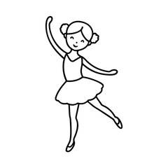Little Ballerina Girl Dancing Gracefully in Simple Line Art