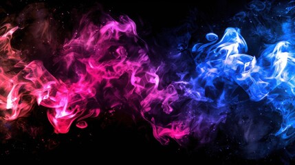 Obraz premium A vibrant swirl of pink and blue smoke against a dark background, creating a dynamic and colorful visual effect.