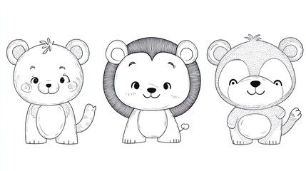 Naklejka premium Cute cartoon animals, bear, lion, and bear.