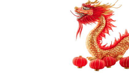 Chinese dragon figurine isolated, festive, red, gold, decorative