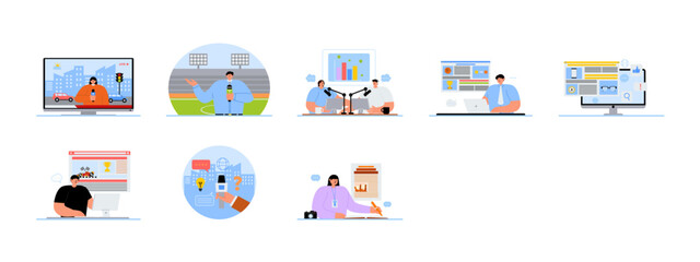 Journalist set illustration. Flat vector illustration concept.