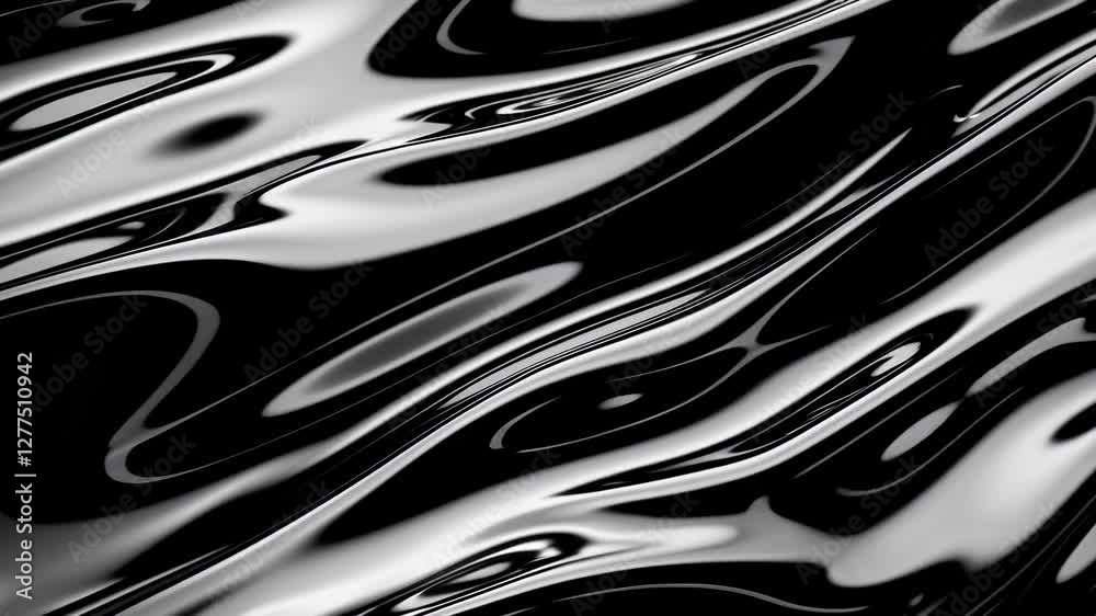 Aufkleber abstract black and white fluid waves with reflective surface, seamless pattern. modern art and desig