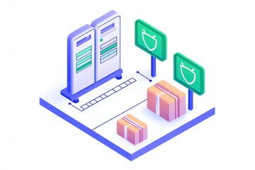 3D security checkpoint line icon, sleek design for security check on white background.