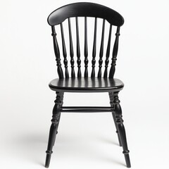 Black spindle-back wooden chair.