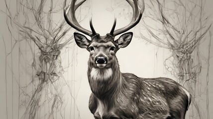 beautiful male deer in pencil sketch generative ai