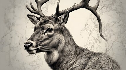 beautiful male deer in pencil sketch generative ai