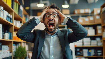 an office worker with his hands on his head Look surprised