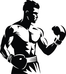 Stylized boxer in action, preparing to throw a punch with a strong and determined stance