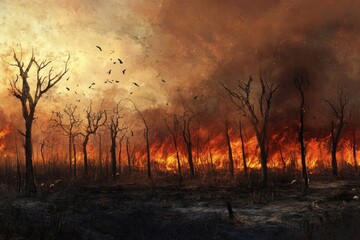 Obraz premium Forest Fire and Environmental Destruction