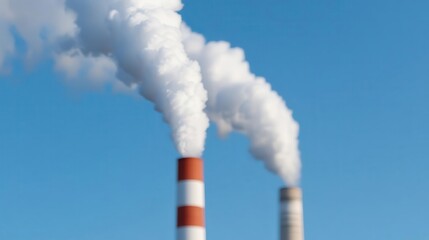 Industrial pollution is on the rise as smokestacks at the refinery release toxic fumes, creating a stark contrast between the hazy air and the clear blue sky above.