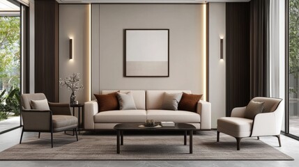 Modern Living Room Interior with Neutral Tones and Elegant Design