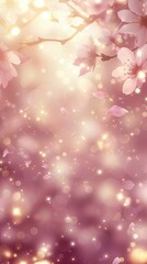 Obraz premium A dreamy background featuring soft pink blossoms and sparkling light, creating a tranquil and enchanting atmosphere.