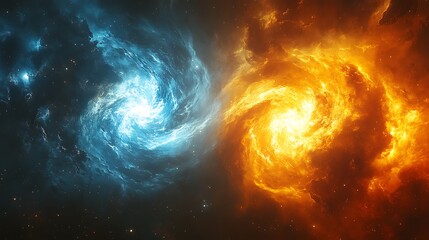 Obraz premium A stunning cosmic scene depicting a vibrant blue and orange nebula swirling in space, with stars scattered in the background, perfect for illustrating the beauty of the universe